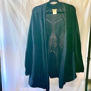 Navy blue open front cardigan Matty M size Xl lace and cable detail  pockets